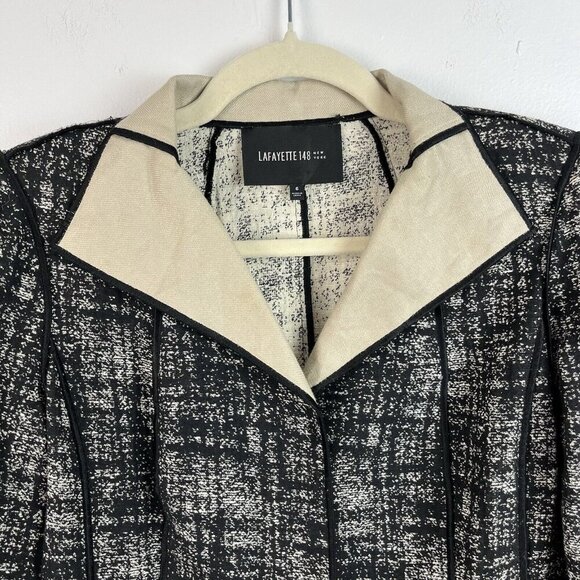 Lafayette 148 New York BlazerJacket Size 6 Black‎ Plaid Cotton Linen Academia - Picture 2 of 16